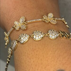 14k Gold Butterfly and Heart Bracelet Set
